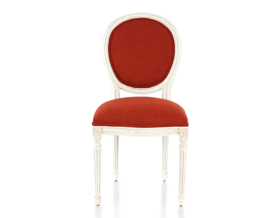 Antique Louis XVI style chair white cerused stained wood and burnt orange fabric