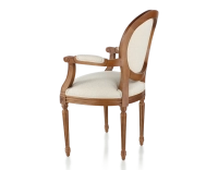 Chaise ancienne style Louis XVI avec accoudoirs bois teinte ancienne et tissu chevron beige Chaise ancienne style Louis XVI avec accoudoirs bois teinte ancienne et tissu chevron beige