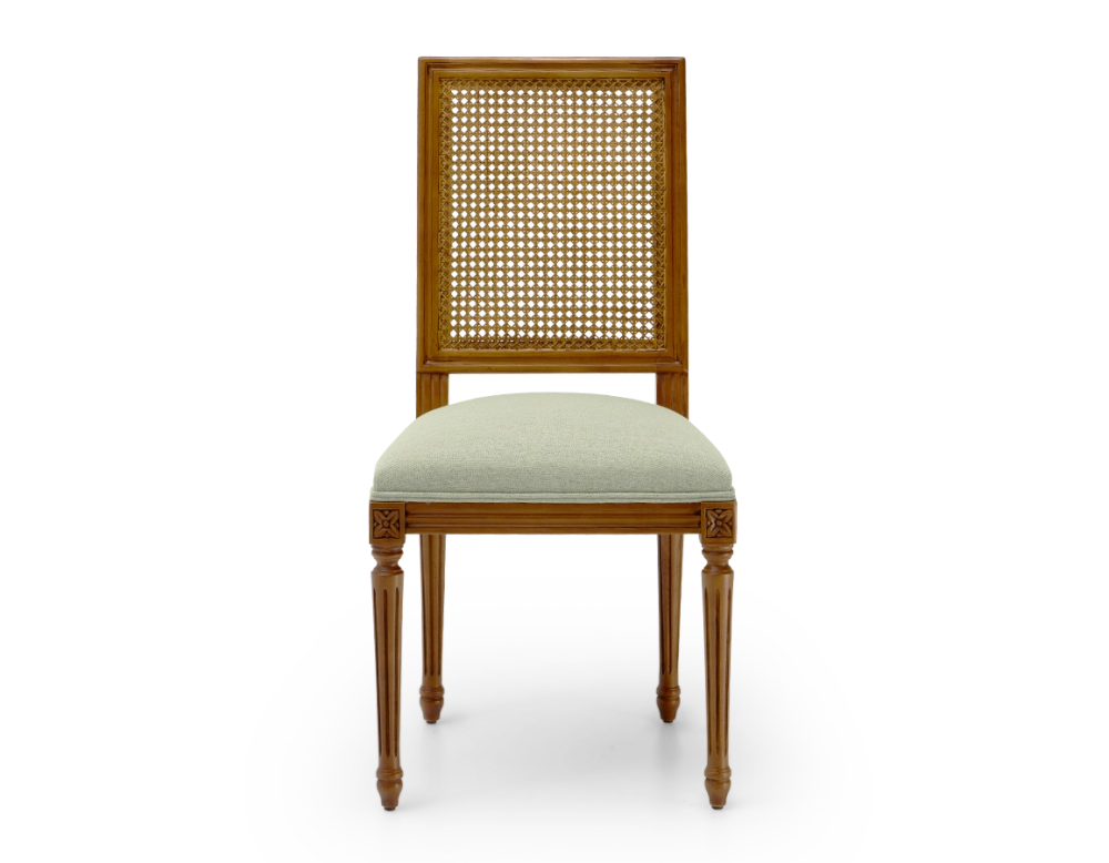 Chaise ancienne style Louis XVI dossier canné assise tissu vert sauge Chaise ancienne style Louis XVI dossier canné assise tissu vert sauge