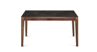 Table extensible 8 à 12 personnes en noyer et céramique allonges céramique avec bois teinte naturelle et plateau et allonges céramique effet ardoise 160x100 cm