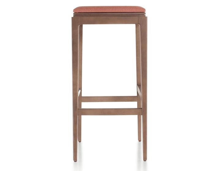 Tabouret de bar design H80 cm bois teinte noyer assise tissu rose corail Tabouret de bar design H80 cm bois teinte noyer assise tissu rose corail