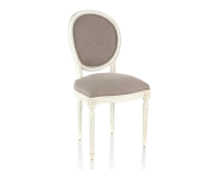 Chaise ancienne style Louis XVI bois teinte blanche cérusée et tissu taupe