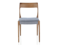 Scandinavian chair walnut-stained wood, blue chevron fabric seat Scandinavian chair walnut-stained wood, blue chevron fabric seat