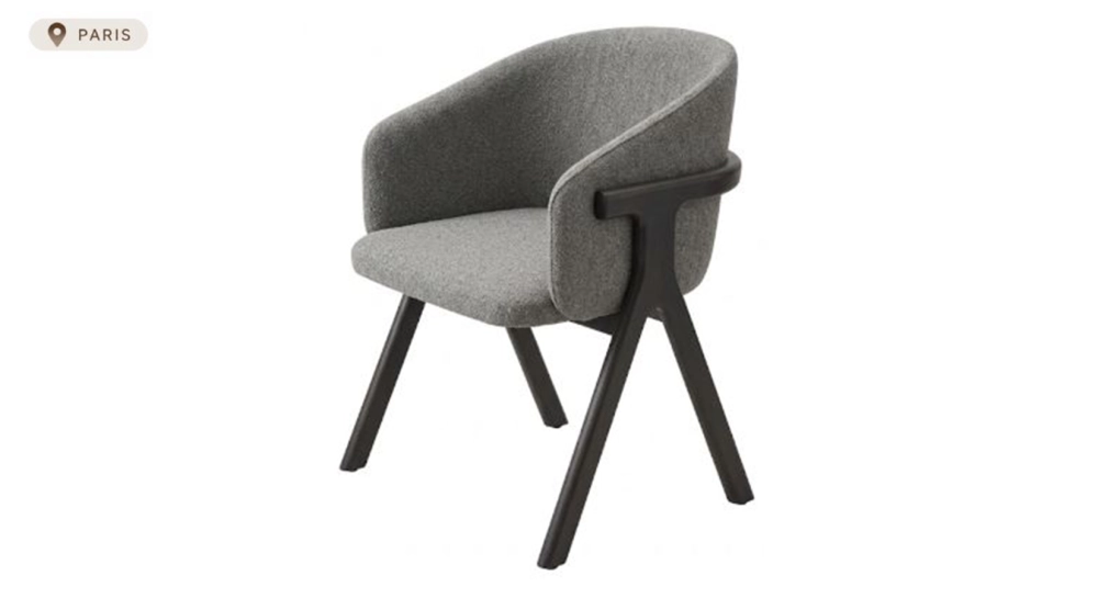 Chaise design en frêne bois teinte anthracite assise tissu gris