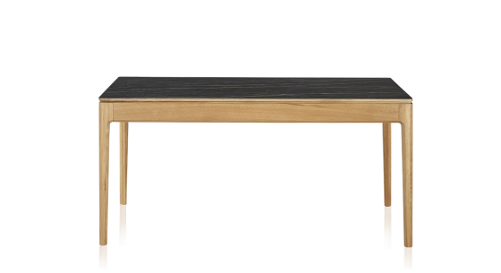 Dining table for 6 people in oak and ceramic with natural stained wood and black marble effect ceramic top 140x90 cm