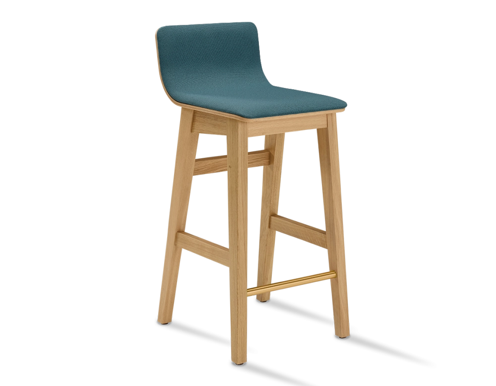 Tabouret de bar en chêne H60 cm bois teinte naturelle assise tissu bleu océan Tabouret de bar en chêne H60 cm bois teinte naturelle assise tissu bleu océan