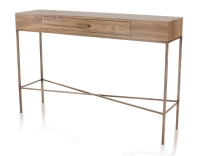 Console design noyer teinte naturelle et métal patine laiton 100 cm Console design noyer teinte naturelle et métal patine laiton 100 cm