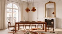 Table extensible 6 à 10/12 personnes en noyer et céramique allonges bois avec bois teinte naturelle et plateau céramique effet marbre noir 180x100 cm
