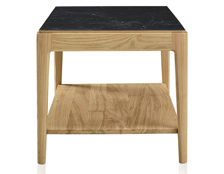 Table basse rectangulaire en chêne et céramique avec tablette en bois teinte naturelle plateau céramique effet ardoise 100x50 cm Table basse rectangulaire en chêne et céramique avec tablette en bois teinte naturelle plateau céramique effet ardoise 100x50 cm