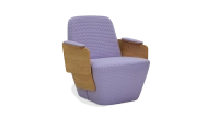 Fauteuil design avec accoudoirs chêne teinte naturelle assise tissu mauve Fauteuil design avec accoudoirs chêne teinte naturelle assise tissu mauve