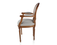 Chaise ancienne style Louis XVI avec accoudoirs bois teinte ancienne et tissu gris clair Chaise ancienne style Louis XVI avec accoudoirs bois teinte ancienne et tissu gris clair