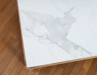 Square coffee table in oak and ceramic with shelf in natural stained wood, white marble effect ceramic top 100x100 cm Square coffee table in oak and ceramic with shelf in natural stained wood, white marble effect ceramic top 100x100 cm