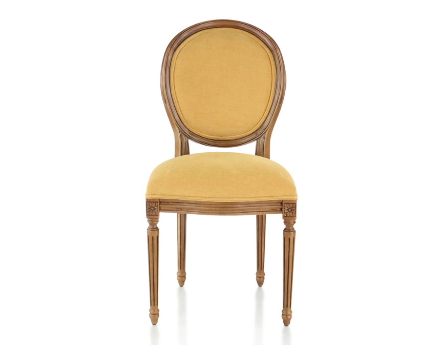 Chaise ancienne style Louis XVI bois teinte ancienne et tissu jaune