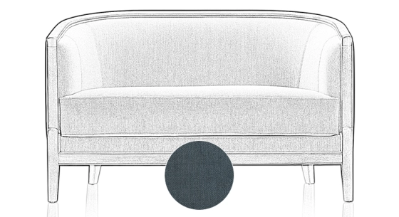 Canapé ancien 2 places bois teinte merisier et tissu bleu jean