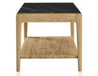 Rectangular coffee table in oak and ceramic with shelf in natural stained wood, black marble effect ceramic top 100x50 cm Rectangular coffee table in oak and ceramic with shelf in natural stained wood, black marble effect ceramic top 100x50 cm