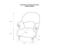 Fauteuil crapaud avec accoudoirs pieds bois teinte naturelle et tissu bleu marine moyen dossier