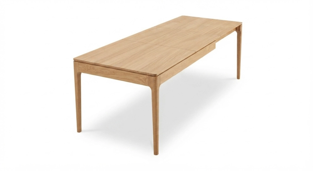 Table extensible en chêne 6 à 10 personnes avec plateau et allonges bois teinte naturelle 140x90 cm