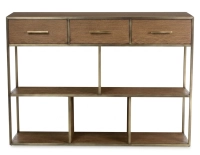 Ash console design frêne teinte noyer et métal patine laiton