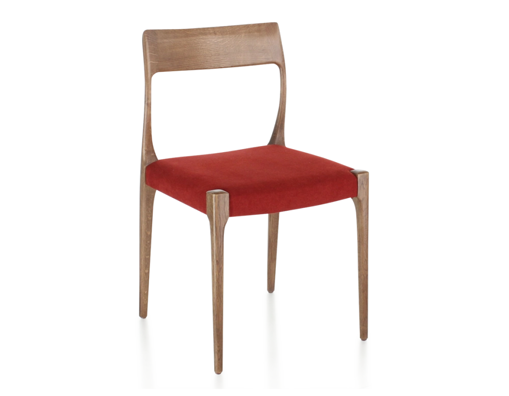 Scandinavian chair walnut-stained wood burgundy fabric seat Scandinavian chair walnut-stained wood burgundy fabric seat