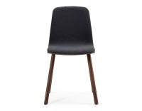 Chaise design en chêne tapissé bois teinte marron foncé assise tissu gris anthracite Chaise design en chêne tapissé bois teinte marron foncé assise tissu gris anthracite