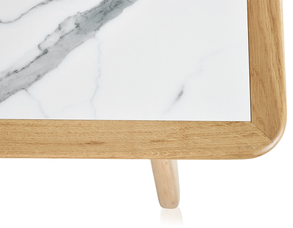 Table basse rectangulaire en chêne et céramique avec bois teinte naturelle plateau céramique effet marbre blanc 100x50 cm Table basse rectangulaire en chêne et céramique avec bois teinte naturelle plateau céramique effet marbre blanc 100x50 cm