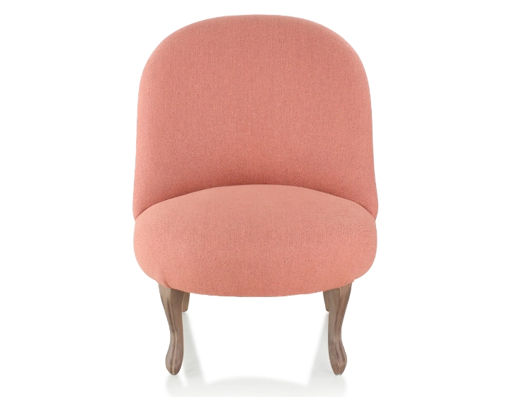 Fauteuil crapaud sans accoudoirs pieds bois teinte noyer et tissu rose corail Fauteuil crapaud sans accoudoirs pieds bois teinte noyer et tissu rose corail