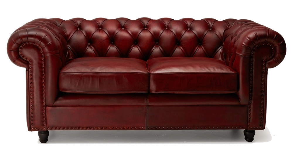 Sofá Chesterfield de piel 2 plazas rojo carmín reposabrazos con tachuelas