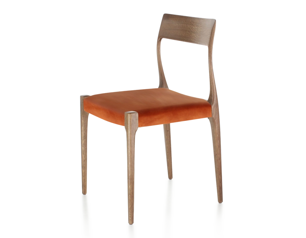 Scandinavian chair walnut-stained wood, terracotta velvet seat Scandinavian chair walnut-stained wood, terracotta velvet seat