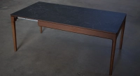 Table extensible 6 à 8 personnes en chêne et céramique allonge céramique avec bois teinte foncé et plateau et allonge céramique effet ardoise 140x100 cm Table extensible 6 à 8 personnes en chêne et céramique allonge céramique avec bois teinte foncé et plateau et allonge céramique effet ardoise 140x100 cm