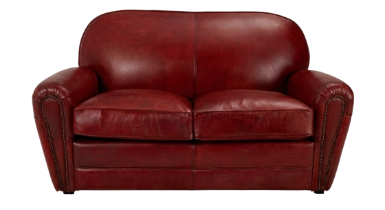 Canapé club cuir 2 places rouge carmin accoudoirs cloutés
