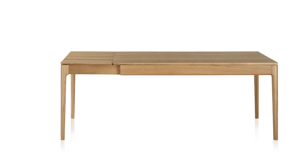 Extendable oak table for 8 to 12 people with natural wood stain top and extensions 210x90 cm