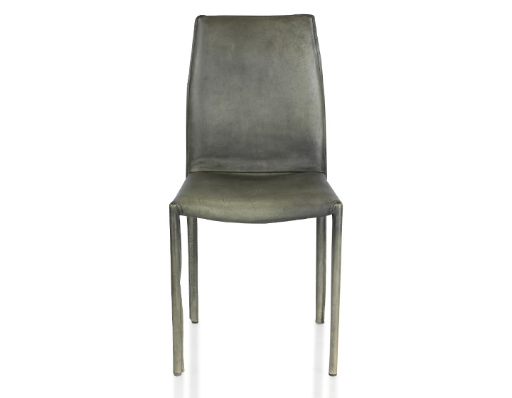 Chaise vintage cuir vert de gris pieds cuir