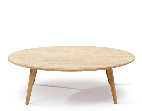 Round coffee table F1 in oak and ceramic natural wood finish with ceramic top in travertine stone effect. 100x100x30 cm