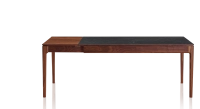 Table extensible 8 à 14 personnes en noyer et céramique allonges bois avec bois teinte naturelle et plateau céramique effet ardoise 210x100 cm Table extensible 8 à 14 personnes en noyer et céramique allonges bois avec bois teinte naturelle et plateau céramique effet ardoise 210x100 cm