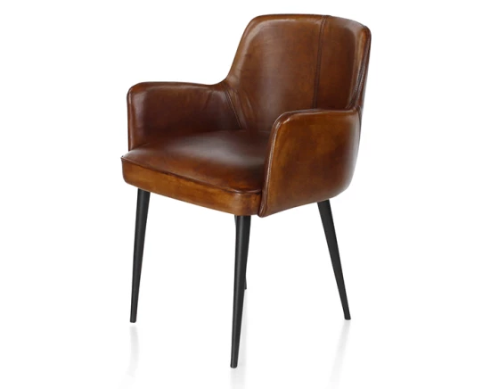 Chaise vintage avec accoudoirs cuir marron vintage
