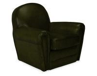 Fauteuil club cuir vert olive accoudoirs cloutés Fauteuil club cuir vert olive accoudoirs cloutés
