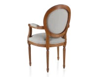 Chaise ancienne style Louis XVI avec accoudoirs bois teinte ancienne dossier canné assise tissu gris clair