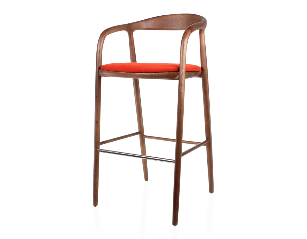 Tabouret de bar h80 cm teinte assise bois teinte marron foncé et tissu orange brulé Tabouret de bar h80 cm teinte assise bois teinte marron foncé et tissu orange brulé