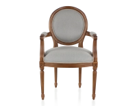 Chaise ancienne style Louis XVI avec accoudoirs bois teinte ancienne et tissu gris clair Chaise ancienne style Louis XVI avec accoudoirs bois teinte ancienne et tissu gris clair