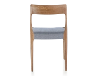 Scandinavian chair walnut-stained wood, blue chevron fabric seat Scandinavian chair walnut-stained wood, blue chevron fabric seat