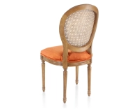 Chaise ancienne style Louis XVI bois teinte ancienne dossier canné assise tissu velours terracotta Chaise ancienne style Louis XVI bois teinte ancienne dossier canné assise tissu velours terracotta