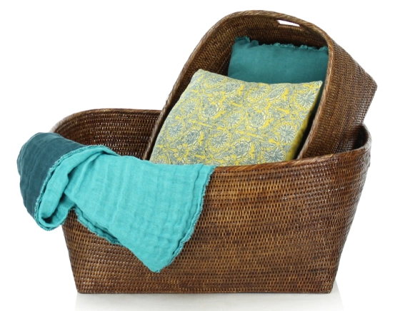 Brown rattan storage basket with handles medium model