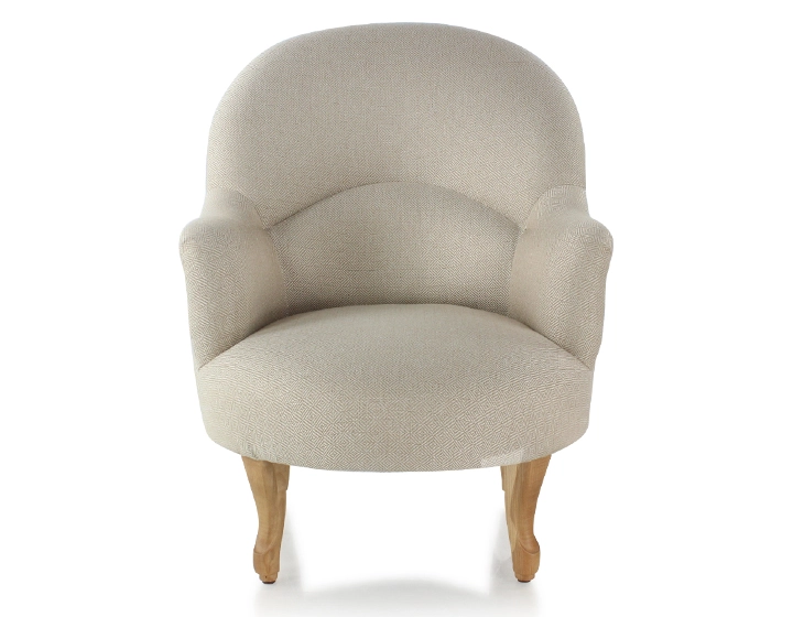 Toad armchair with armrests natural wood stain legs and beige chevron fabric Toad armchair with armrests natural wood stain legs and beige chevron fabric