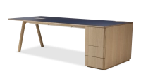 Bureau de direction chêne teinte naturelle plateau fenix bleu 200x100