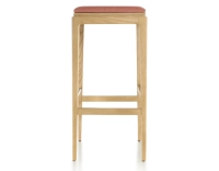 H80 cm designer bar stool natural wood stain coral pink fabric seat H80 cm designer bar stool natural wood stain coral pink fabric seat