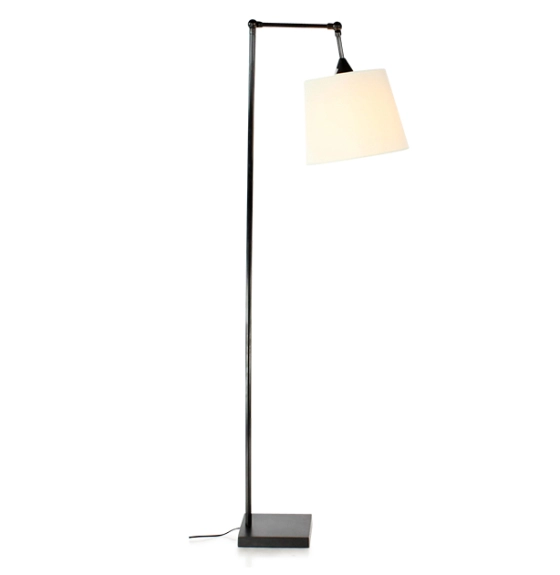 Black articulated floor lamp with ivory lampshade