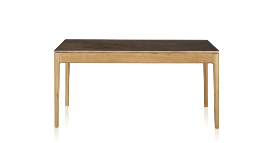 Table salle à manger en chêne et céramique avec bois teinte naturelle et plateau céramique brun oxydé 140x90 cm