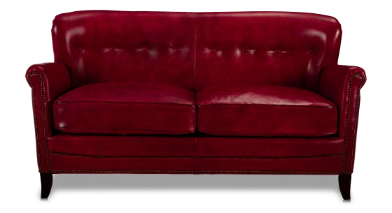 Canapé club cuir 2 places rouge carmin accoudoirs cloutés