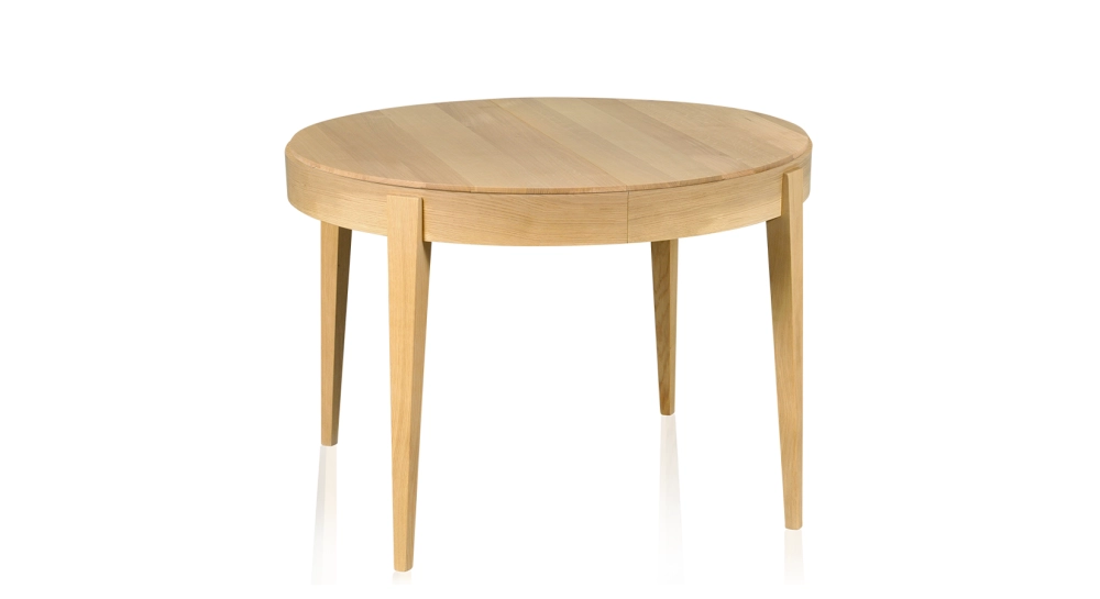 Table extensible ronde en chêne 8 à 12 personnes avec plateau et allonges en bois teinte naturelle 130 cm Table extensible ronde en chêne 8 à 12 personnes avec plateau et allonges en bois teinte naturelle 130 cm