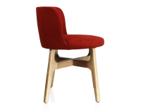 Chaise design bois teinte naturelle assise tissu orange brulé Chaise design bois teinte naturelle assise tissu orange brulé